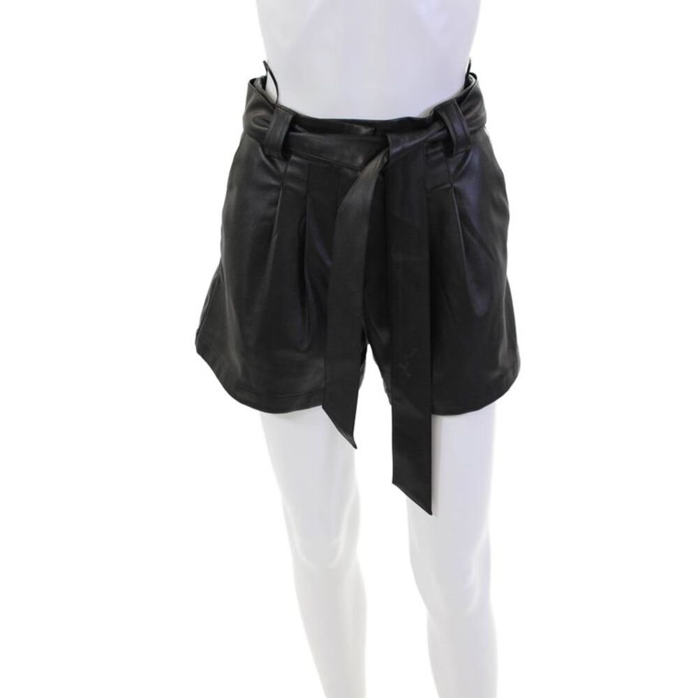Christy Lynn Vegan Leather Pleated Belted High-Rise Shorts Black Size 0